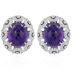 Amethyst Cabochon Diamond gold Earrings 6