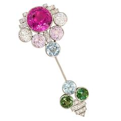 French Art Deco Multi Gemstone Jabot Brooch 12