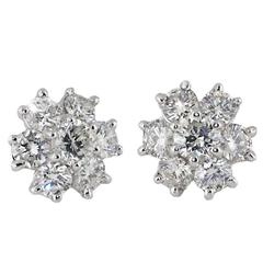 Round Diamond White Gold Cluster Earrings 10