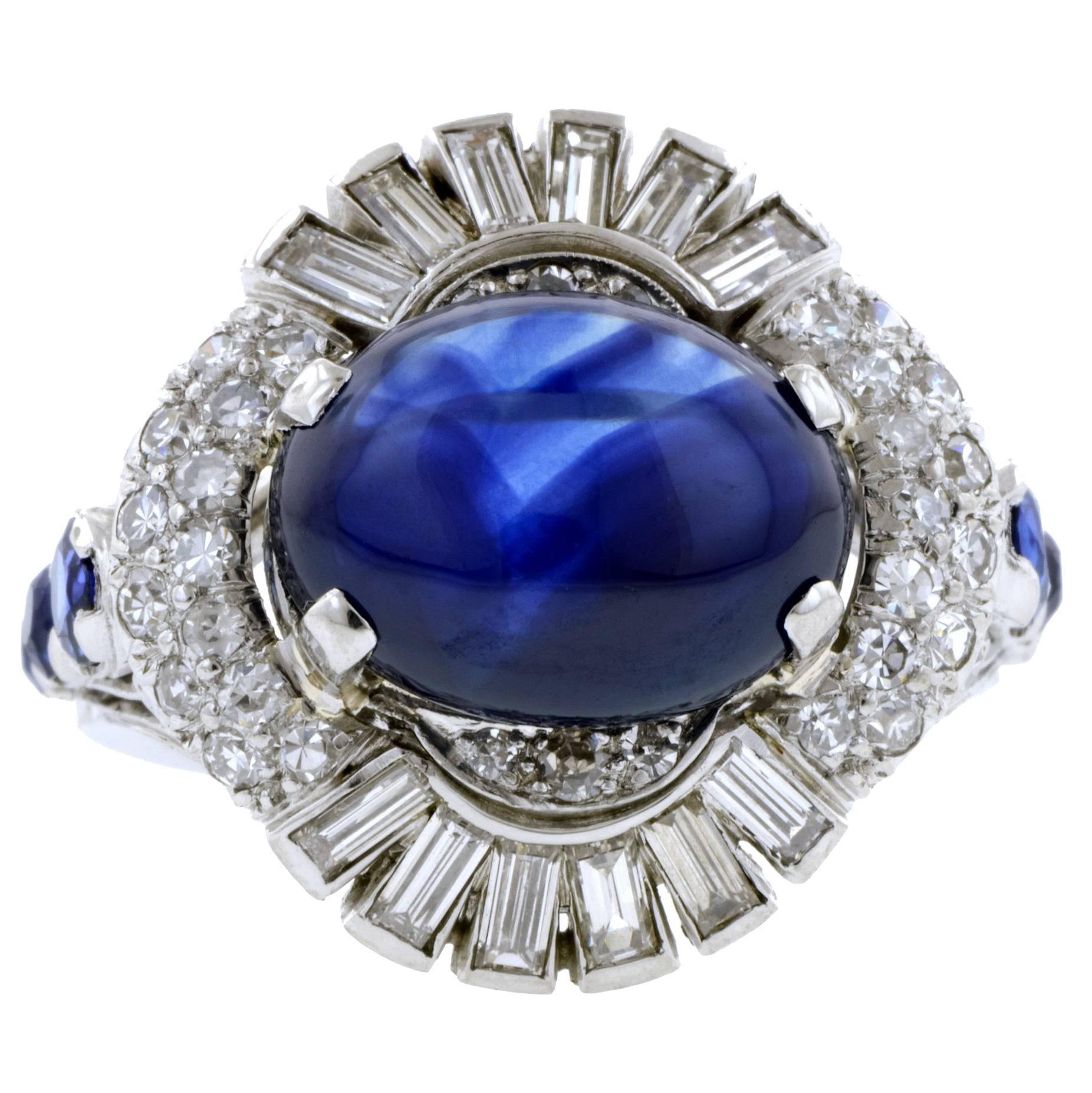 1940s Sapphire Diamond Platinum Ring For Sale