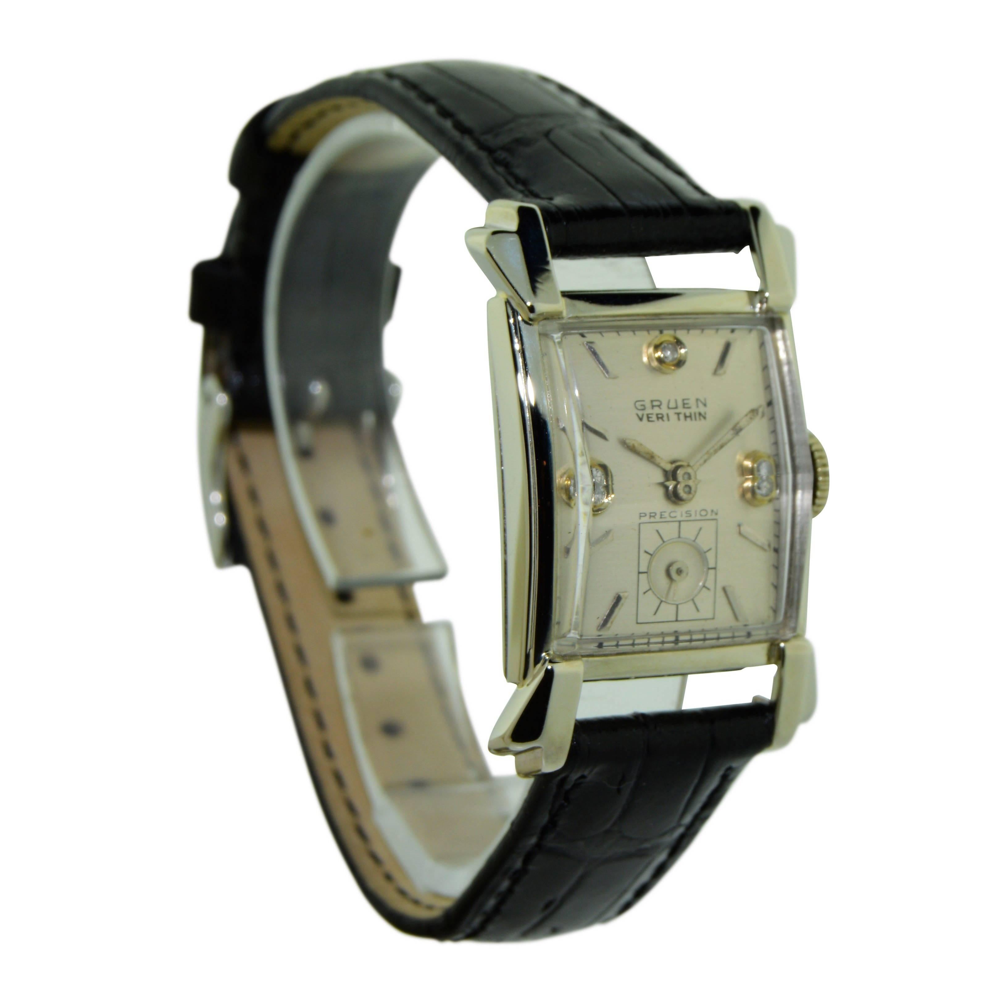 Gruen Watch Co. White Gold Original Diamond Dial Wristwatch