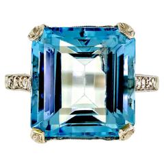 Vintage Aquamarine Diamond Platinum Ring