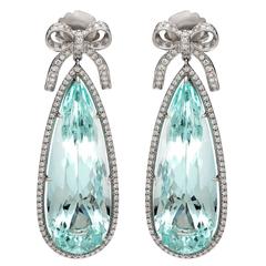 Aquamarine Diamond Platinum Pendant Earrings