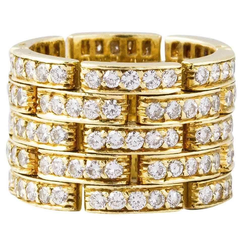 Cartier Diamond Gold Maillon Panthere Five-Row Band Ring