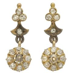 Antique Diamond Gold Cluster Drop Earrings 3