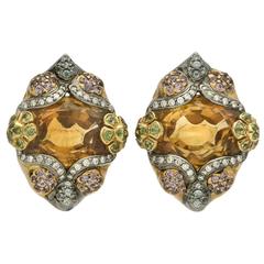 Citrine Gem Set Gold Earclips 6