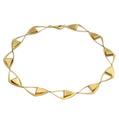 Triangular Modernist Satin Gold Link Necklace