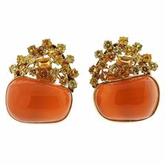 Andrew Clunn Citrine Carnelian Zircon Gold Earrings