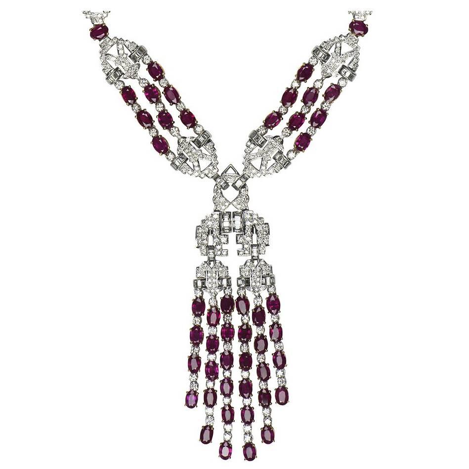 Stunning Diamond Ruby Pendant Necklace