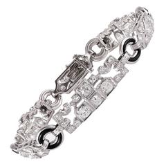 Art Deco Onyx old European Cut Diamond Platinum Bracelet 3