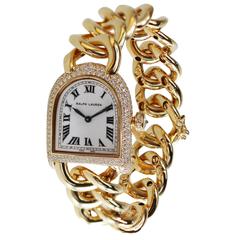Ralph Lauren Ladies Diamond Interlocking Gold Chain Bracelet Wristwatch