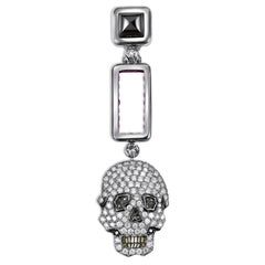 Boucle d'oreille élégante seule, en diamant blanc et noir, or blanc, rubis, onyx et titane