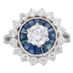 Diamond and Blue Sapphire Platinum Ring