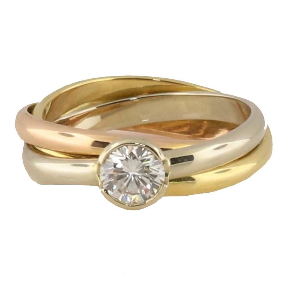 Cartier Tricolor .50 Carat Solitaire Diamond Tri-Color Engagement Ring. Sz 53
