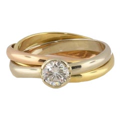 Bague de fiançailles Cartier Tricolor diamant solitaire de 0,50 carat. Sz 53