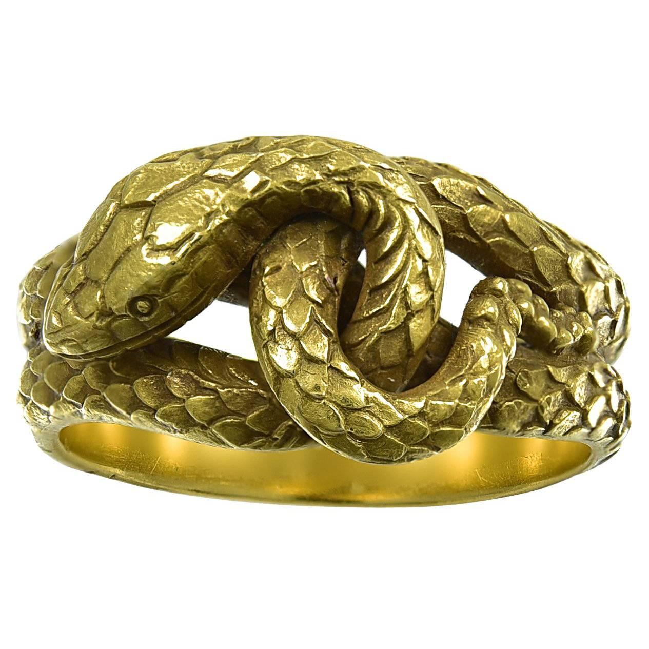1920s American Engraved Gold Snake Ring