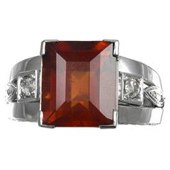 Vintage  English 4.50 carat Hessonite Garnet  Diamond Ring