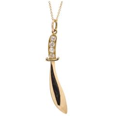 Victorian Old Mine Cut Diamond Gold Cutlass Sword Pendant