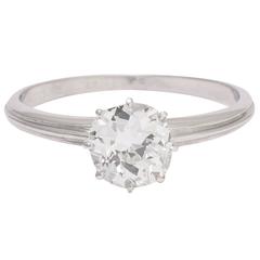 Certified 0.89 Carat Old English Brilliant Cut Diamond Solitaire Ring