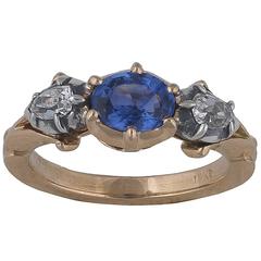 1880s Victorian Sapphire Diamond Three Stone Silver Gold Engagement Ring 3