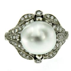 1940 Diamond Keshi Pearl Platinum Ring 4