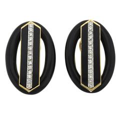 Chic Onyx Diamond Oval Gold Earrings 11
