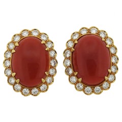 Oxblood Coral Diamond Gold Earrings