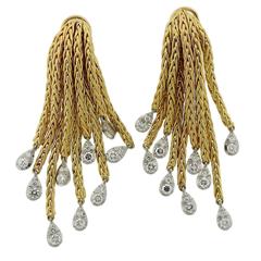 1950s Chic French Diamond Gold Tassel Earrings