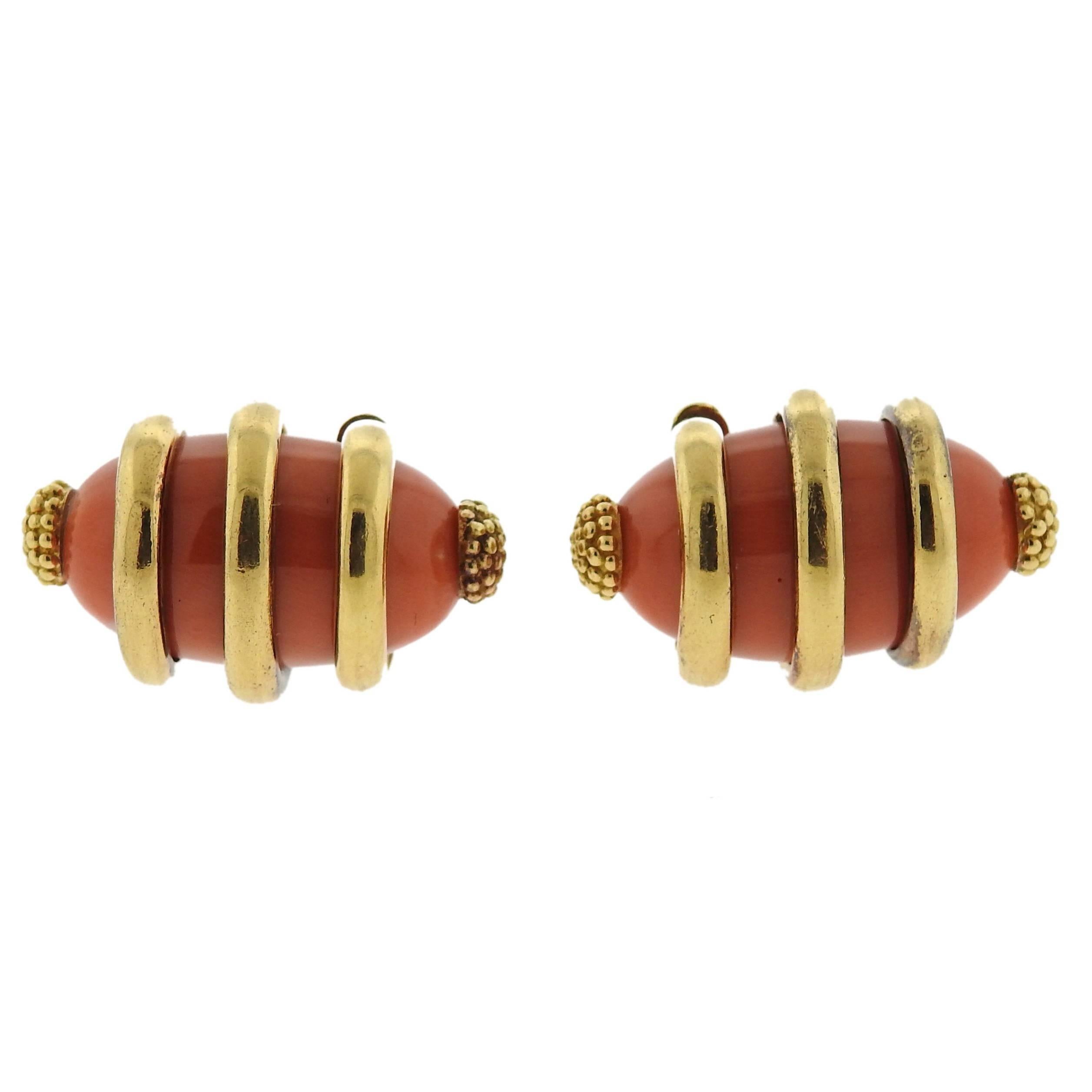 Massive French Gold Coral Cufflinks For Sale
