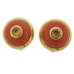 Carimati Coral Citrine Gold Earrings