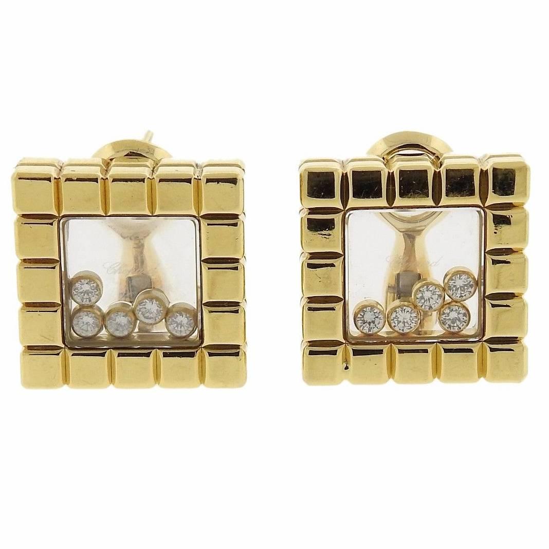 Chopard Ice Cube Diamond Gold Floating Earrings