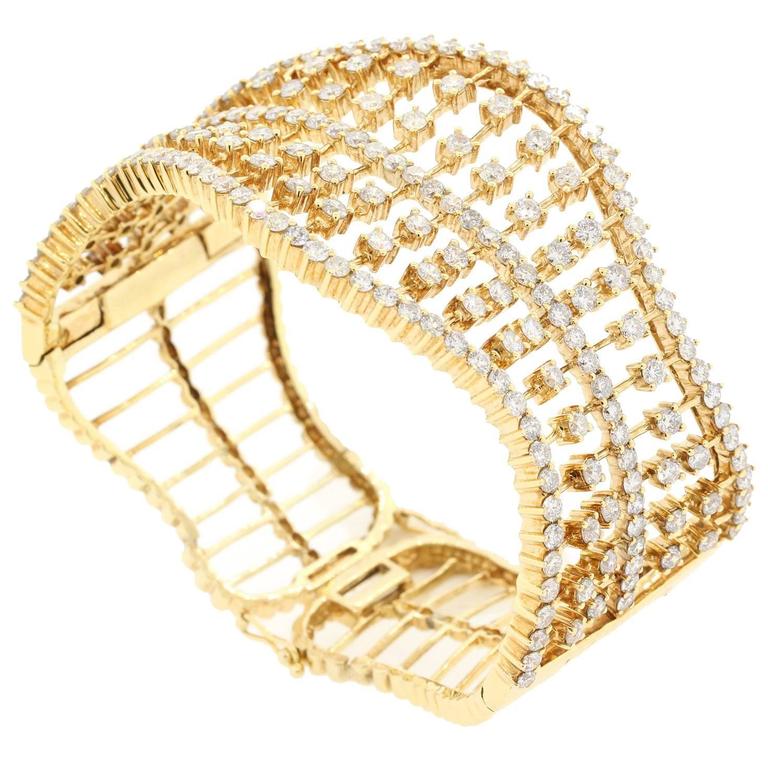 Modern Diamond Gold Cuff Bracelet For Sale at 1stdibs