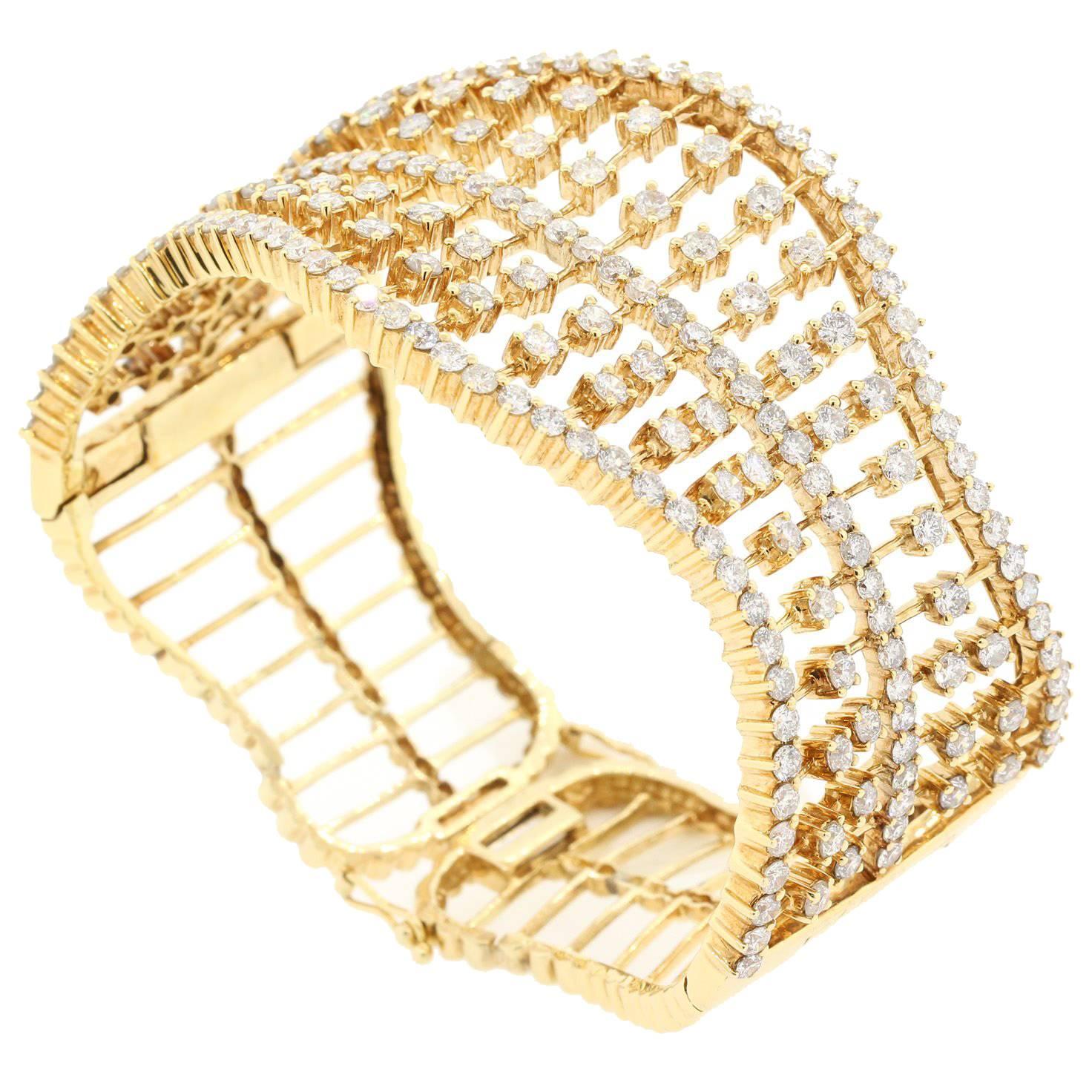 11.00 Carat Diamond Gold Cuff Bracelet For Sale
