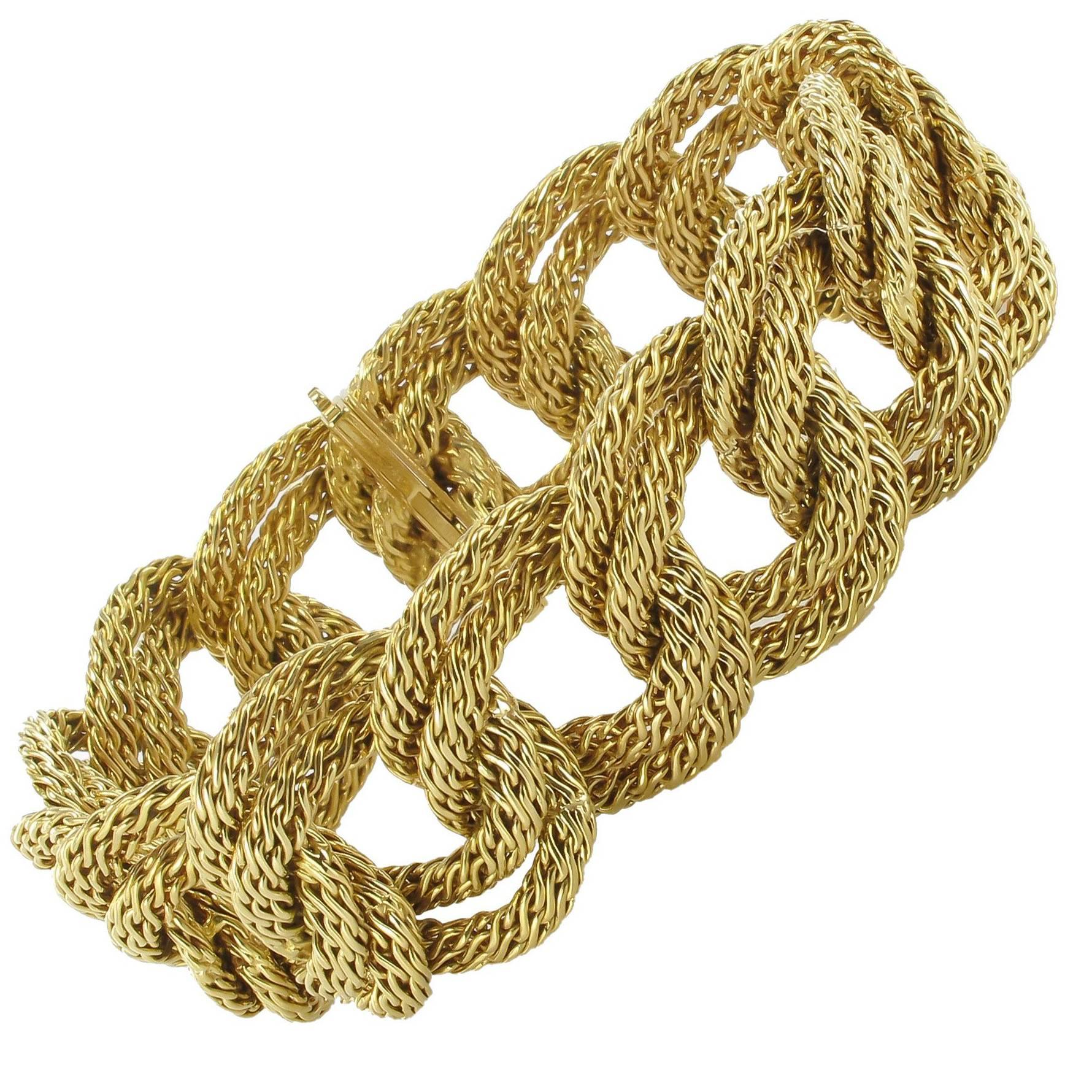 1960s French Wide Gold Braid Link Bracelet