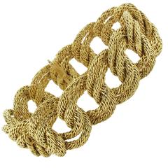 1960s French Wide Gold Braid Link Bracelet 5