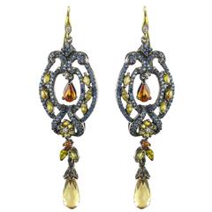 Modern Sapphire and Diamond Dangle Earrings