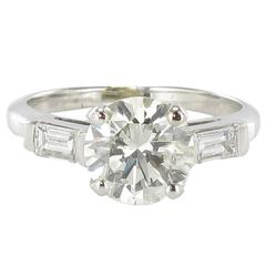 2 Carat Brillant Cut Diamond and Baguette Diamond Ring 6