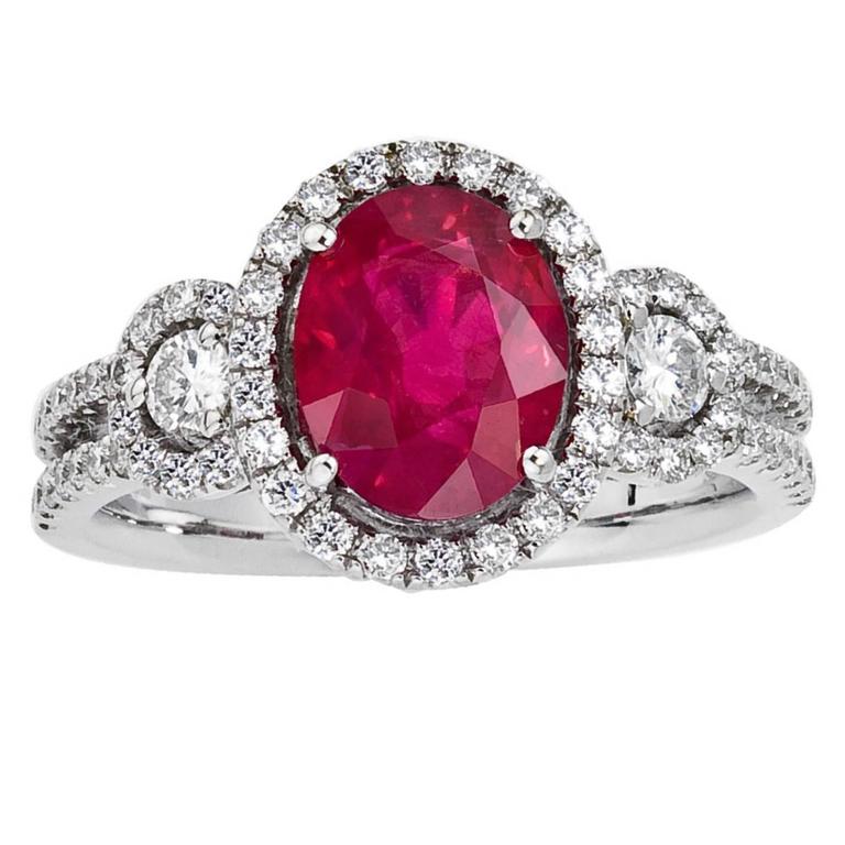 Oval Shape Ruby Diamond Halo Tail Engagement Ring For At Oval Shape Ruby Diamond Halo Tail Engagement Ring For