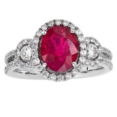 Oval Shape Ruby Diamond Halo Cocktail Engagement Ring