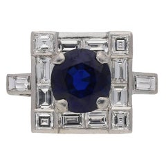 Art Deco Burmese sapphire diamond platinum cluster ring