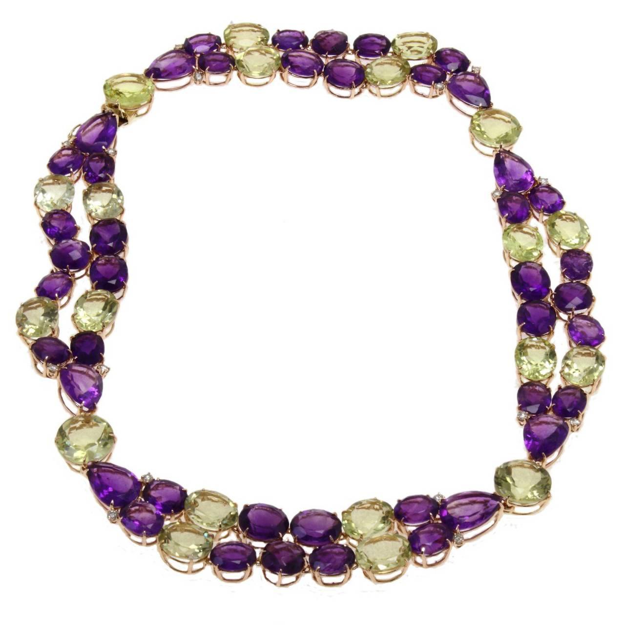 Diamonds Carat Amethysts Citrines Gold Necklace For Sale