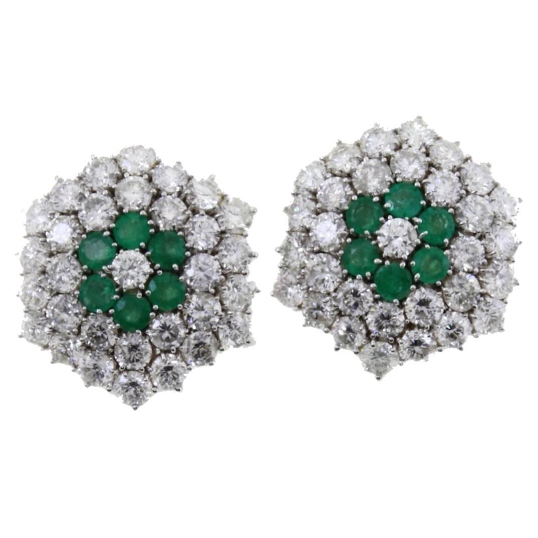 Diamonds Emeralds Gold Earrings