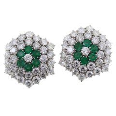 Diamonds Emeralds Gold Earrings