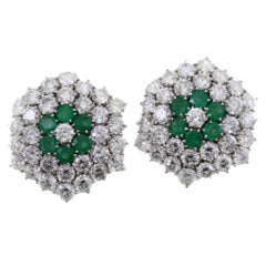 Boucles d'oreilles en or avec diamants et émeraudes