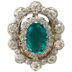 1930s 3.12 Carat Emerald and 3.15 Carat Diamond Yellow Gold Cocktail Ring 3