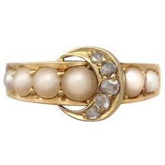 Antique 1910s 0.15 Carat Diamond and Pearl, 18 Carat Yellow Gold 'Buckle' Ring