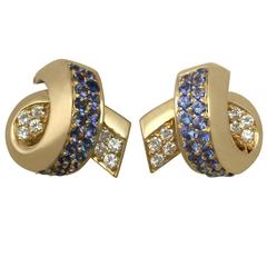1990s 1.30 Carat Sapphire and 0.75 Carat Diamond, 18 k Yellow Gold Drop Earrings 6