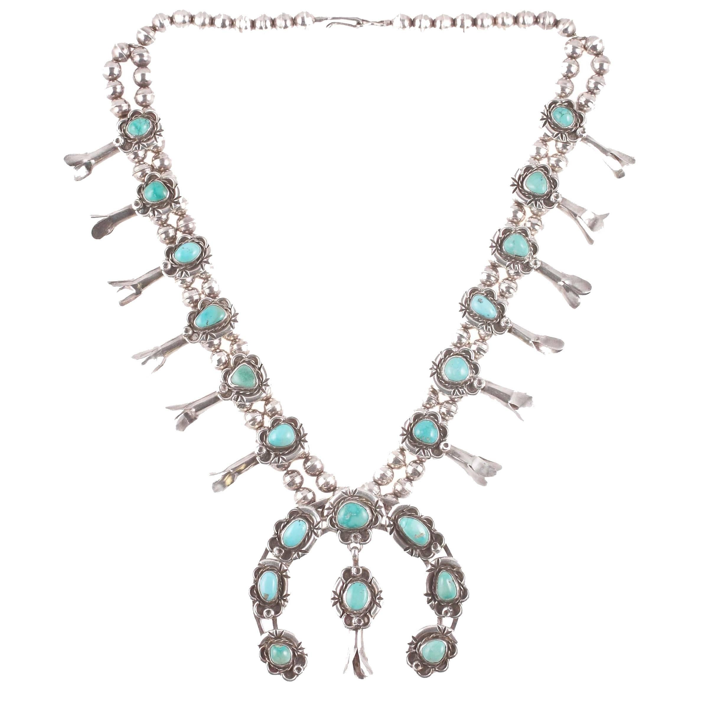 Silver Squash Blossom turquoise necklace
