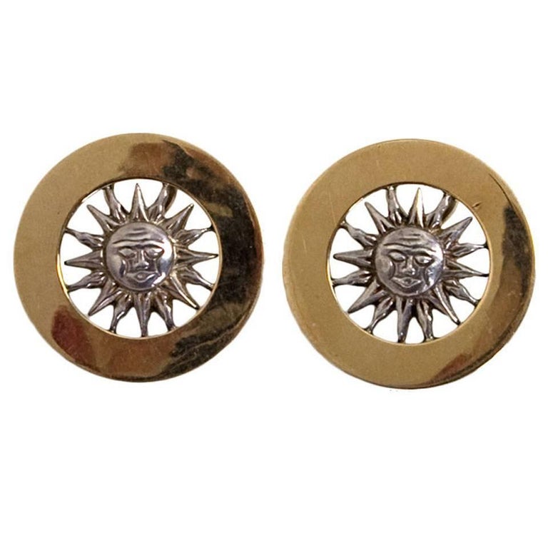 Gucci Gold and Silver Sun Face Earrings For Sale