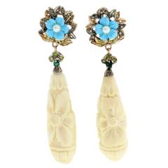 Luise Diamonds Emeralds Stones Pearls Gold and Silver Earrings